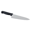 Wide cook's knife with black handle and gray blade