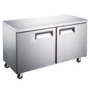 U-Star Undercounter Refrigerator, Two Solid Doors, 15.7 cu ft Capacity, in Stainless Steel