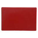 Adcraft red cutting board, 12x18 in, 1/2 in thick, rounded corners, smooth surface.