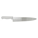 Wide cook's knife with white handle and stainless blade, 12-inch