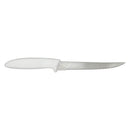 White utility knife with long wavy serrated blade