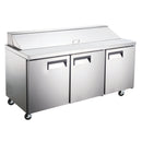 U-Star Refrigerated Salad/Sandwich Prep Table, Three Solid Doors, in Stainless Steel