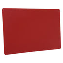 Adcraft red cutting board, 12x18 in, 1/2 in thick, smooth rectangular surface.