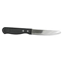 Black steak knife with serrated edge and riveted handle