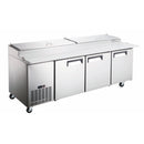 U-Star Refrigerated Pizza Prep Table, Three Solid Doors, 26.6 cu ft Capacity, in Stainless Steel