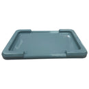 Gray plastic nesting lug tray, rectangular base with molded stacking tabs