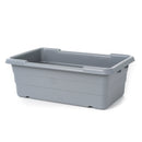 Gray plastic nesting lug, rectangular bin with open top and molded rim