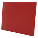 Adcraft red cutting board, 12x18 in, 1/2 in thick, close-up of smooth rectangular face.