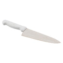 White wide cook's knife with curved bolster and pointed blade