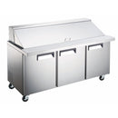 U-Star Refrigerated Mega Top Salad/Sandwich Prep Table, Three Solid Doors, in Stainless Steel