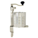 Manual can opener with metal lever and black handle knob for standard cans