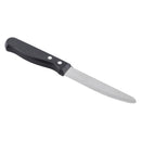 Black-handled steak knife with serrated stainless blade