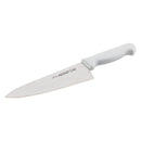 White wide cook's knife with logo on blade and ergonomic handle