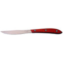 Stainless steel steak knife with red pakkawood handle and rivets