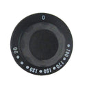 Black round dial knob with temperature scale markings 0–110