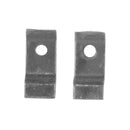 Pair of dark metal rectangular glass clips with round mounting holes