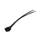Black on/off rocker switch with two-wire cable and small terminal ends