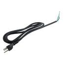 Black power cord with 2-prong plug and exposed wire leads